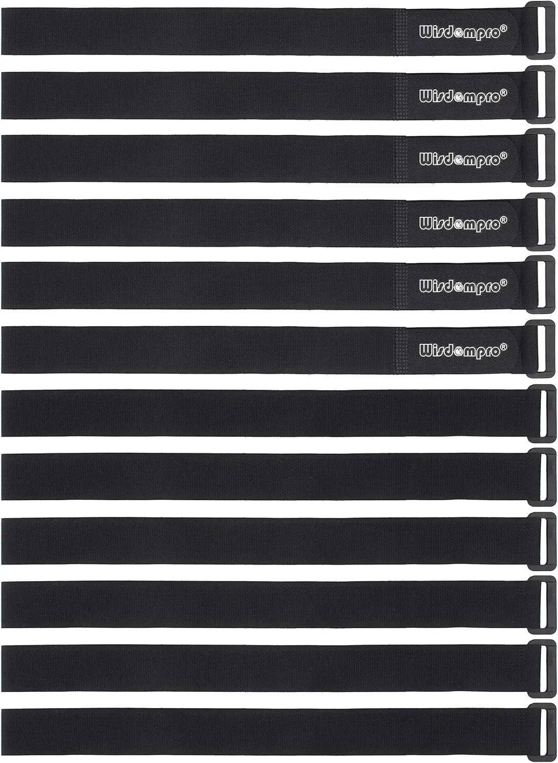 12 Pack 1 x 24 Inches Hook and Loop Reusable Fastening Cable Tie Down Straps by Wisdompro - Reusable, Durable Functional Cinch Strap to Keep Your Home, Office, Workspace from Tangled Messes of Cords