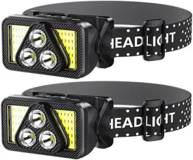 2-Pack Rechargeable LED Headlamps Flashlight, 1200 Lumen Bright Light With White Red Headlight, Waterproof Motion Sensor Head lamp, 6 Modes For Outdoor Camping Running Hiking Biking Fishing Head light