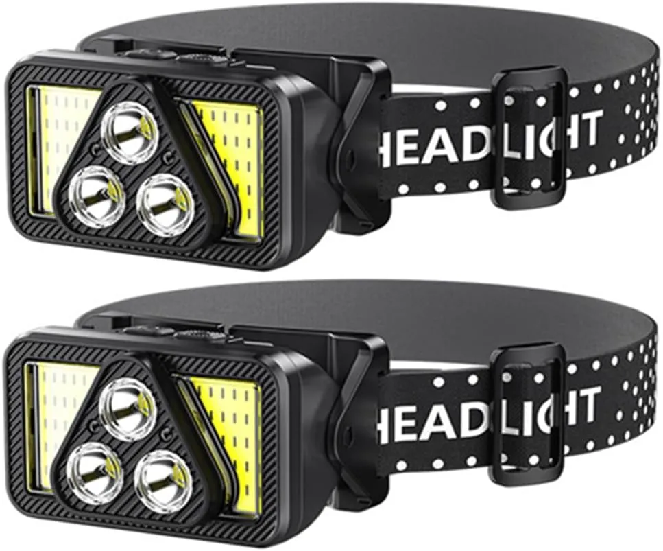 2-Pack Rechargeable LED Headlamps Flashlight, 1200 Lumen Bright Light With White Red Headlight, Waterproof Motion Sensor Head lamp, 6 Modes For Outdoor Camping Running Hiking Biking Fishing Head light