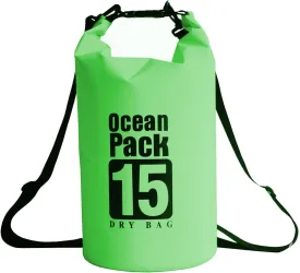 Floating Waterproof Dry Bag 5L/10L/15L/20L, Roll Top Sack for Kayaking, Swimming, Camping, Hiking, Beach, Fishing, Diving Heavy Duty Straps (Multiple Colors Available) (GREEN, 15L)