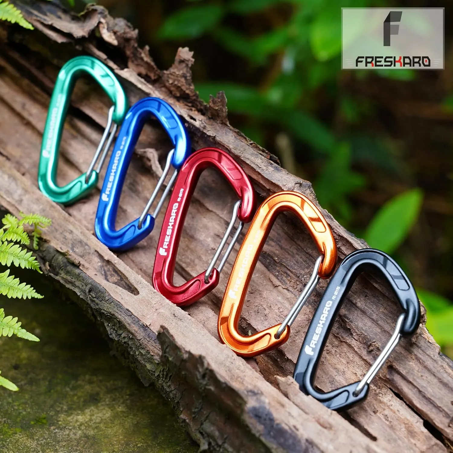 FresKaro 5pcs Nano Carabiner Clips, 8kN 1798lbs, Small Sturdy, Reliable Time-Tested Strong Spring Wiregate, Mini Size 2.37inch, Choice of 5colors