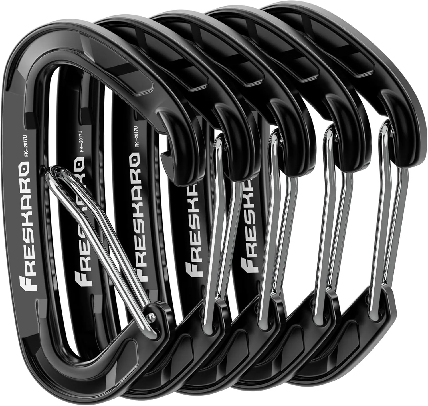 FresKaro 5pcs Nano Carabiner Clips, 8kN 1798lbs, Small Sturdy, Reliable Time-Tested Strong Spring Wiregate, Mini Size 2.37inch, Choice of 5colors