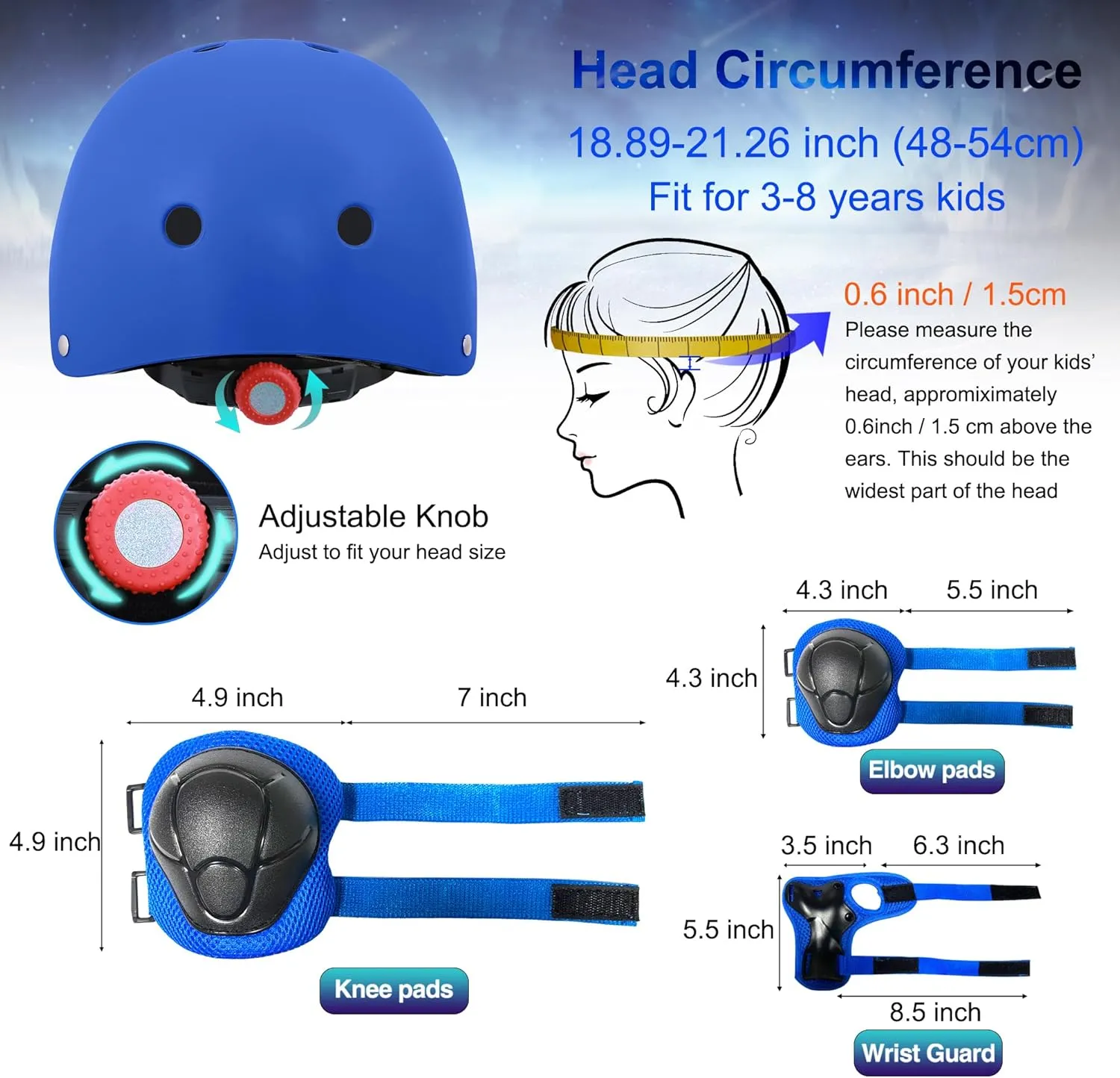Kids Bike Helmet with DIY Stickers and Knee Pads Elbow Pads Wrist Guard Set for Ages 3-5-8 Toddler Boys Girls Helmet for Roller Skates Cycling Skateboarding Bicycle Scooter