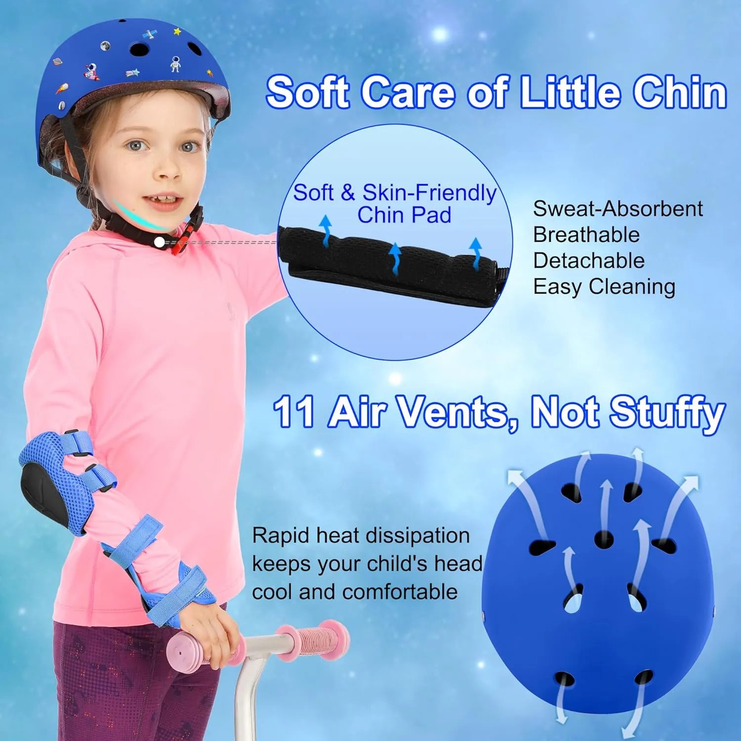 Kids Bike Helmet with DIY Stickers and Knee Pads Elbow Pads Wrist Guard Set for Ages 3-5-8 Toddler Boys Girls Helmet for Roller Skates Cycling Skateboarding Bicycle Scooter