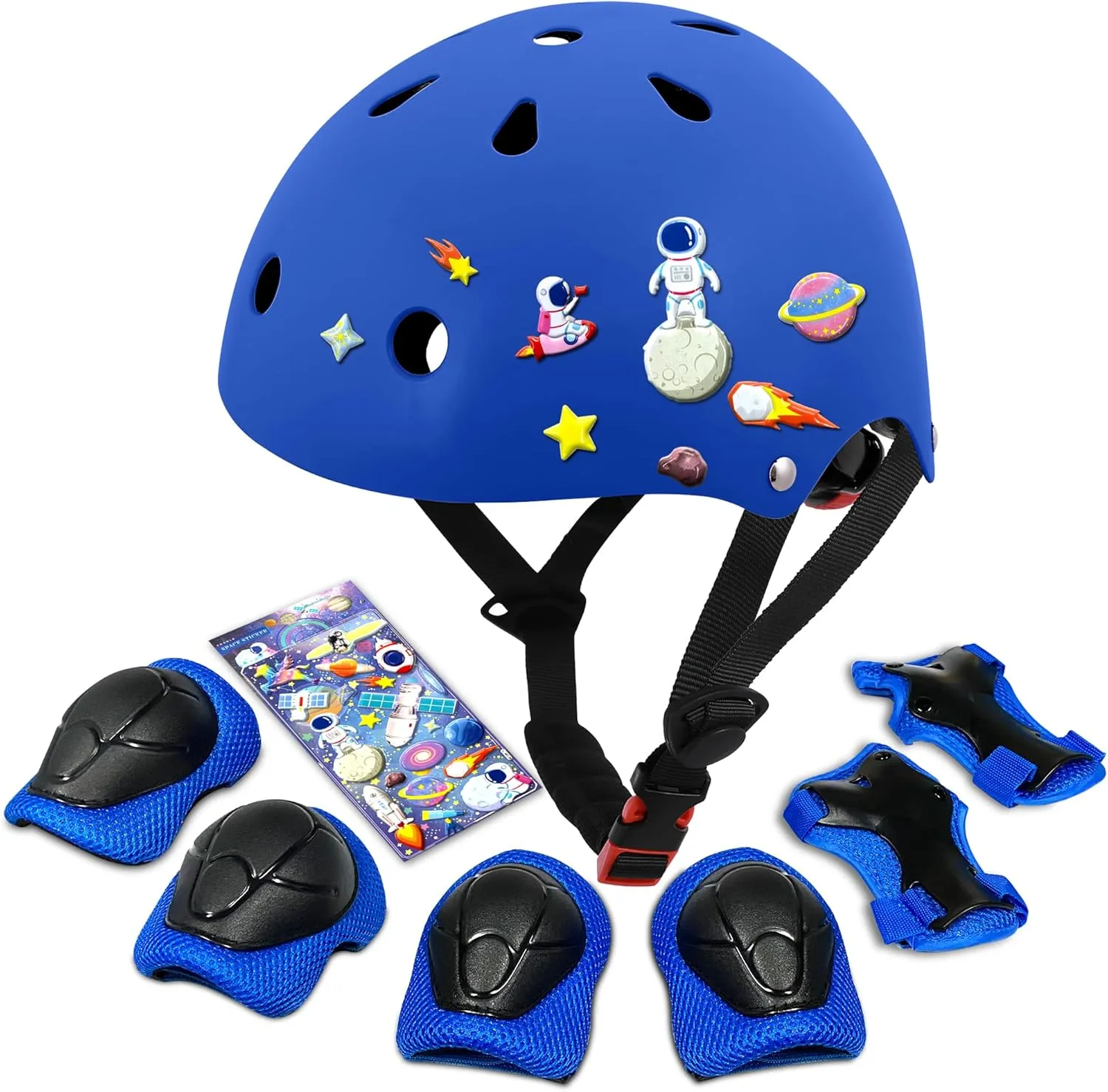 Kids Bike Helmet with DIY Stickers and Knee Pads Elbow Pads Wrist Guard Set for Ages 3-5-8 Toddler Boys Girls Helmet for Roller Skates Cycling Skateboarding Bicycle Scooter