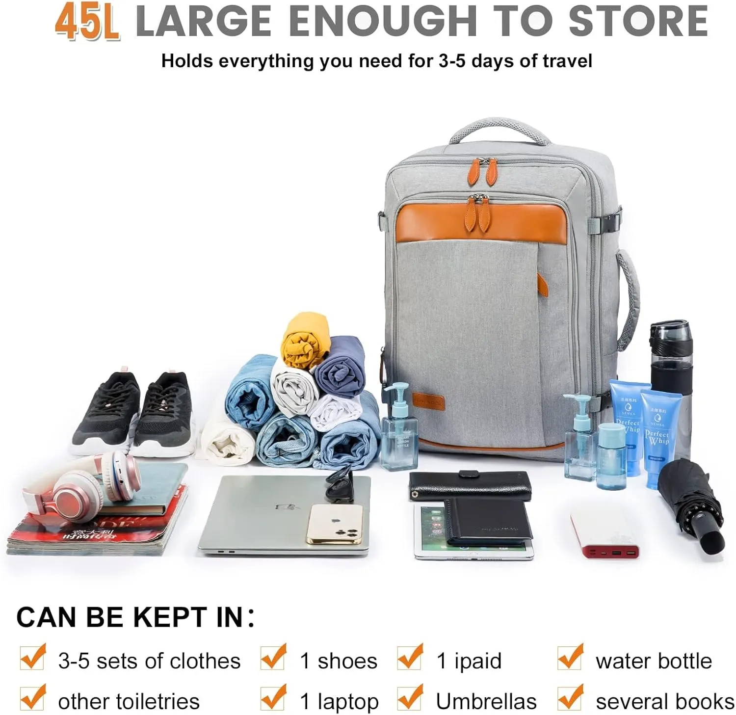LOVEVOOK Carry on Backpack, 45L Extra Large Travel Backpack for Men & Women Airline Approved, Expandable Large Suitcase Backpacks With 4 Packing Cubes, Aer Travel Pack 3, Water Resistant Weekender Bag