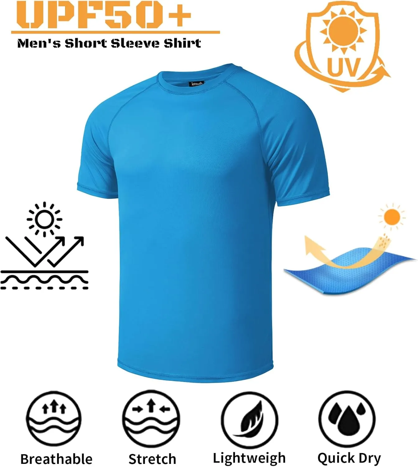 Mens Big and Tall Swim Shirt Sun Protection UPF 50  Rash Guard Quick Dry T-Shirt