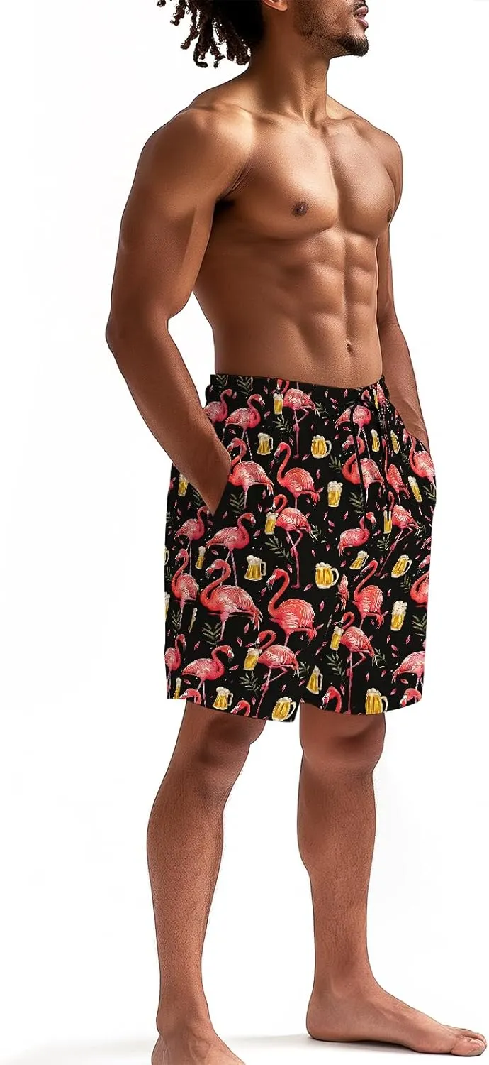 Men's Funny Cat Riding Unicorn with Gun Swim Trunks Boardshort Beach Shorts
