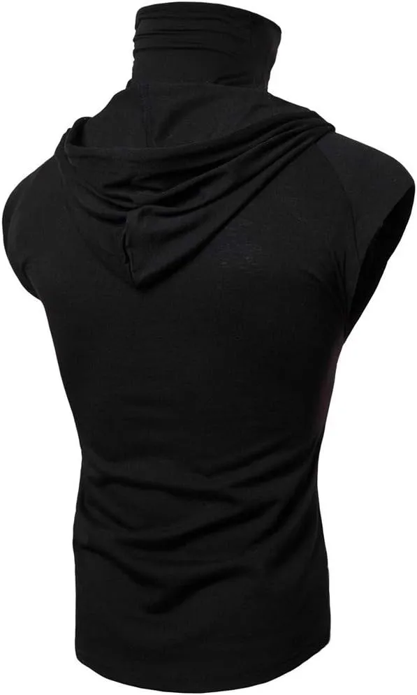 Men's Sleeveless Hoodie Shirts with Face Mask Athletic Workout Hooded Tank Tops Gym Muscle Cut Off T Shirt Vest Pocket