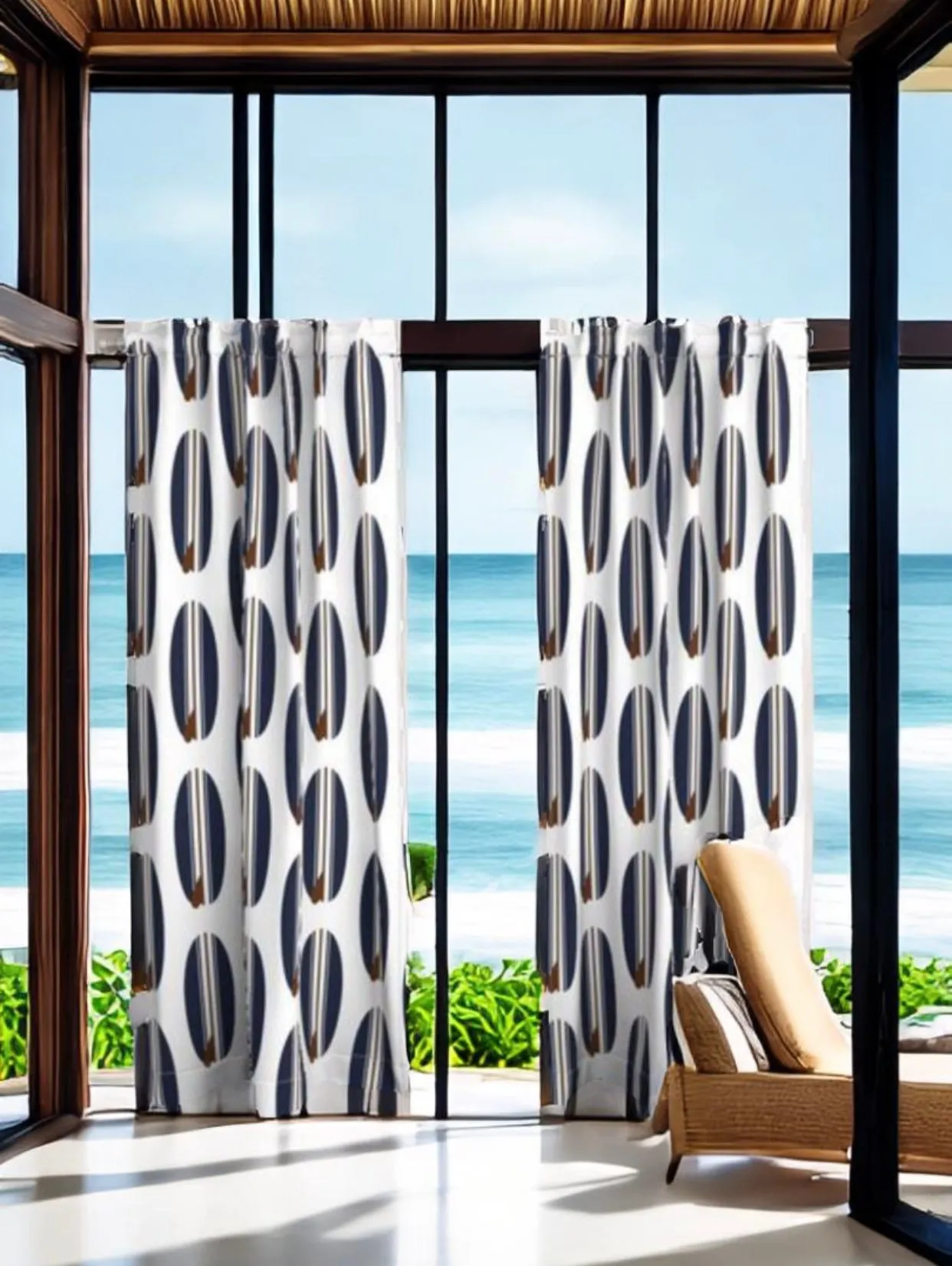 Navy Blue and Chocolate Brown Classic Surfboards Window Curtains -Biggie Size