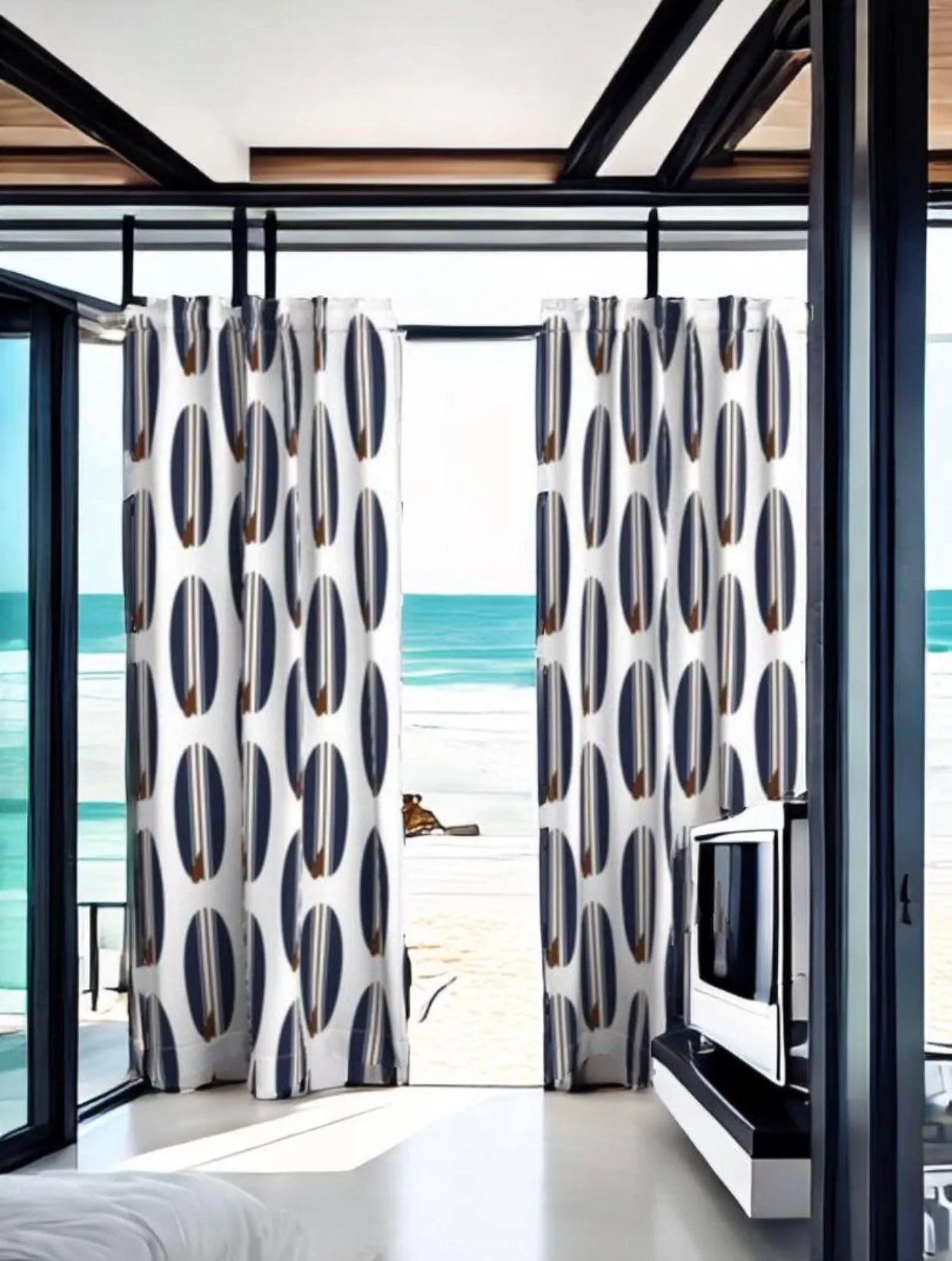 Navy Blue and Chocolate Brown Classic Surfboards Window Curtains -Biggie Size