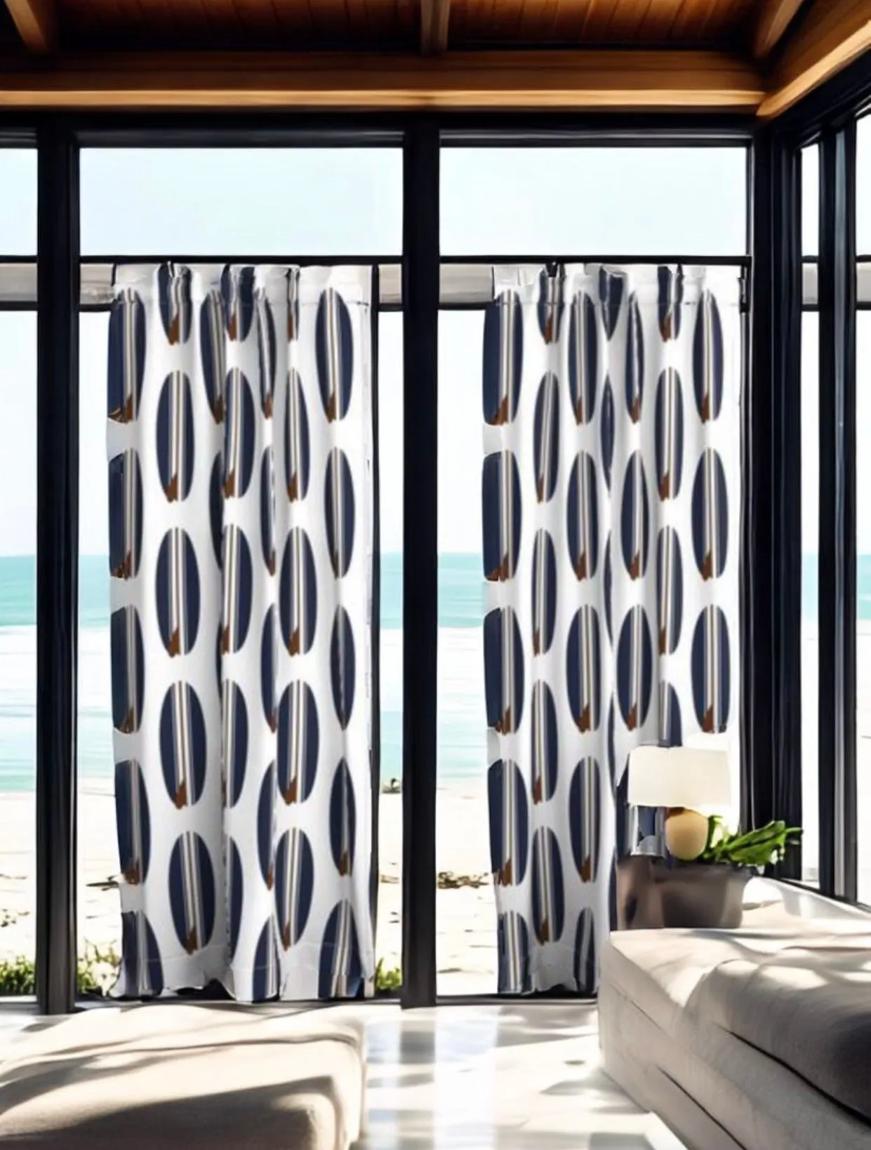Navy Blue and Chocolate Brown Classic Surfboards Window Curtains -Biggie Size