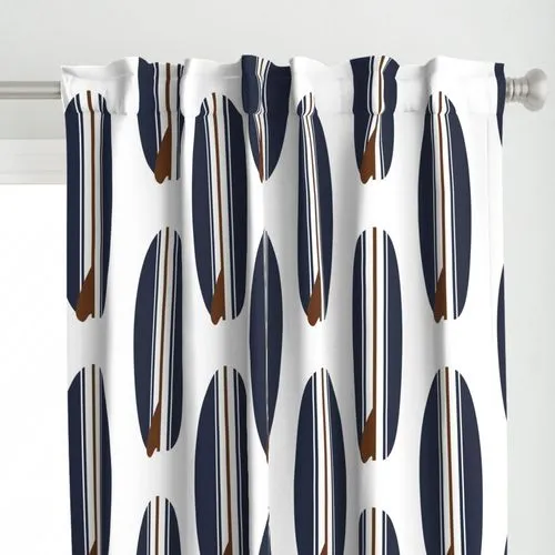 Navy Blue and Chocolate Brown Classic Surfboards Window Curtains -Biggie Size