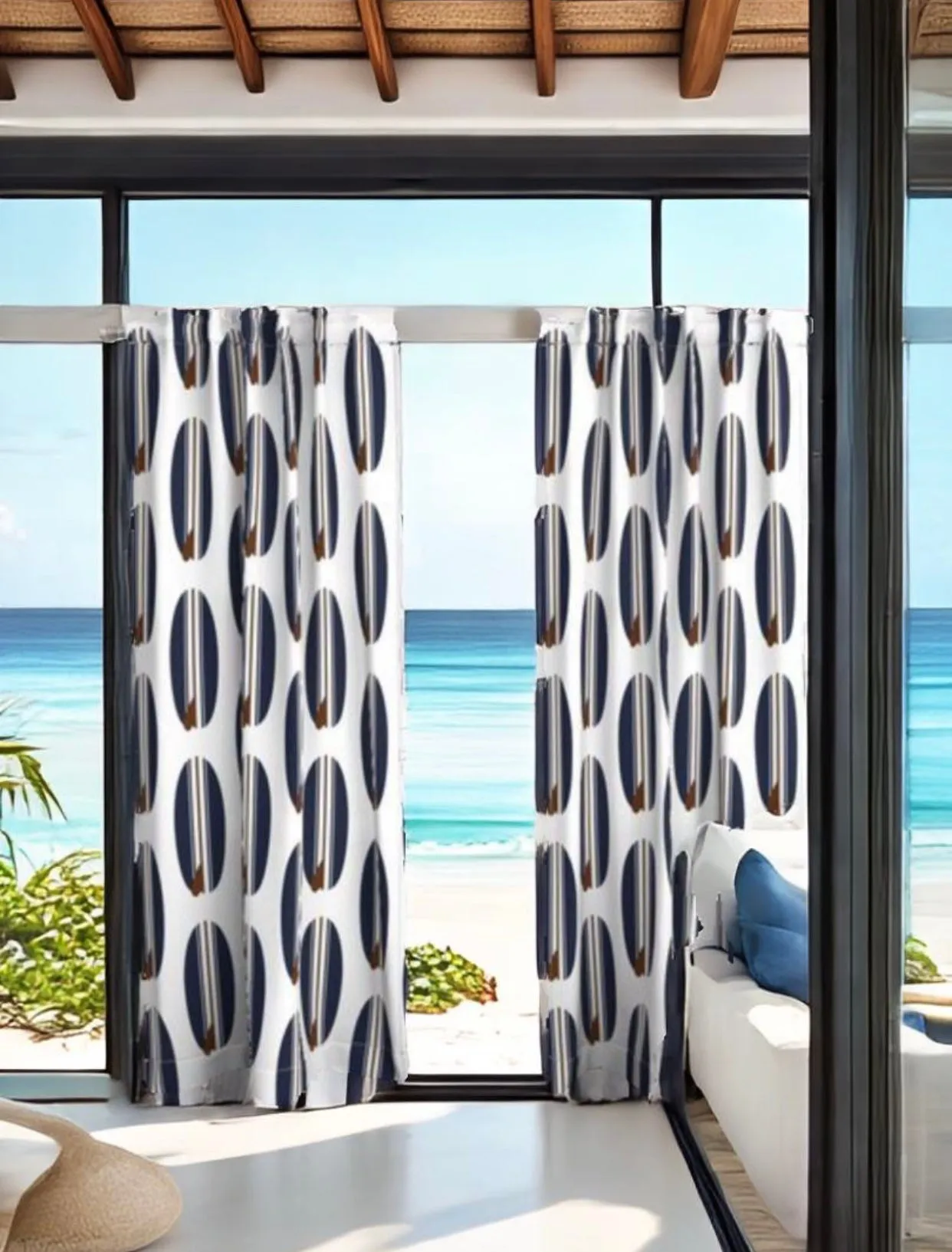 Navy Blue and Chocolate Brown Classic Surfboards Window Curtains -Biggie Size