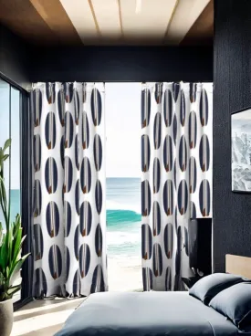 Navy Blue and Chocolate Brown Classic Surfboards Window Curtains -Biggie Size