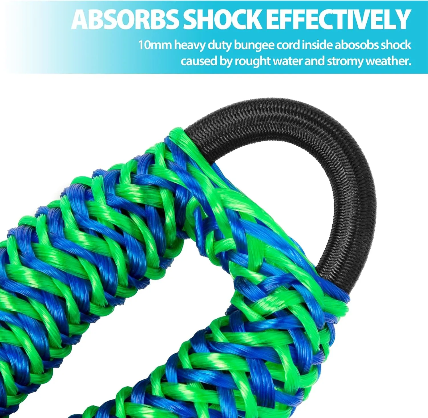 Obcursco Bungee Dock Lines for Boat, Docking Rope with 316 Stainless Steel Clips, Accessories for Jet Ski, PWC, SeaDoo, Yamaha WaveRunner, Marine, Kayak, Pontoon, Sets of Two(4ft & 6ft) (Green/Blue)