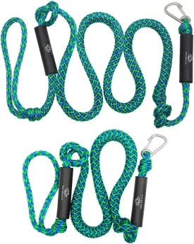 Obcursco Bungee Dock Lines for Boat, Docking Rope with 316 Stainless Steel Clips, Accessories for Jet Ski, PWC, SeaDoo, Yamaha WaveRunner, Marine, Kayak, Pontoon, Sets of Two(4ft & 6ft) (Green/Blue)