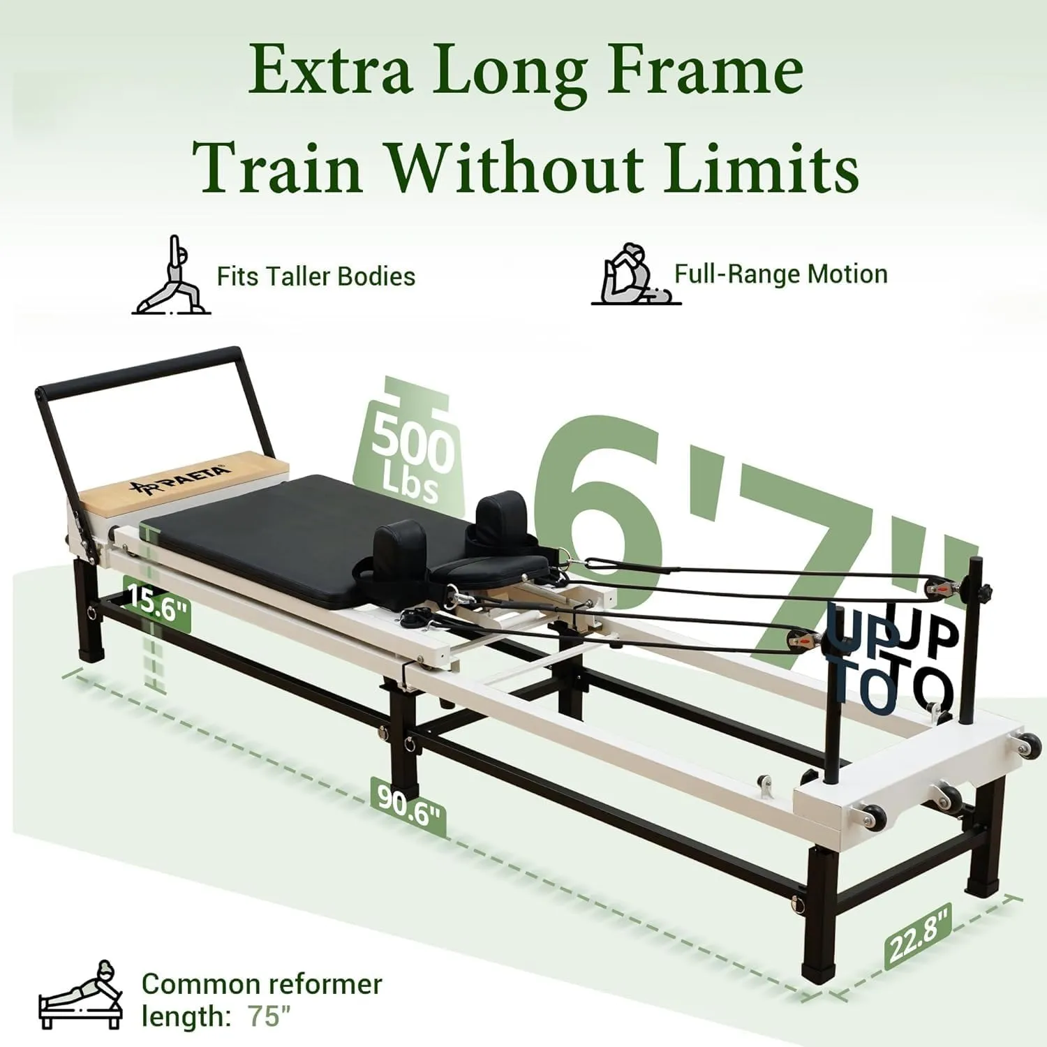 PAETA Pilates Reformer, 91" Foldable Reformer Pilates Machine with Adjustable Reformer Heights, Pilates Equipment with Piano Wire Spings and Jump Boards