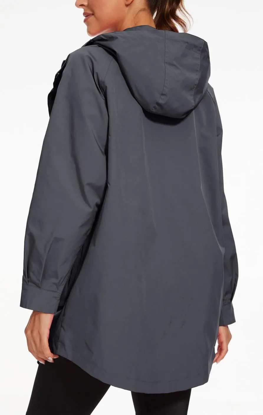 PESION Womens Waterproof Raincoat Lightweight Rain Jacket Trench Coat Hooded Windbreaker With Pockets for Outdoor
