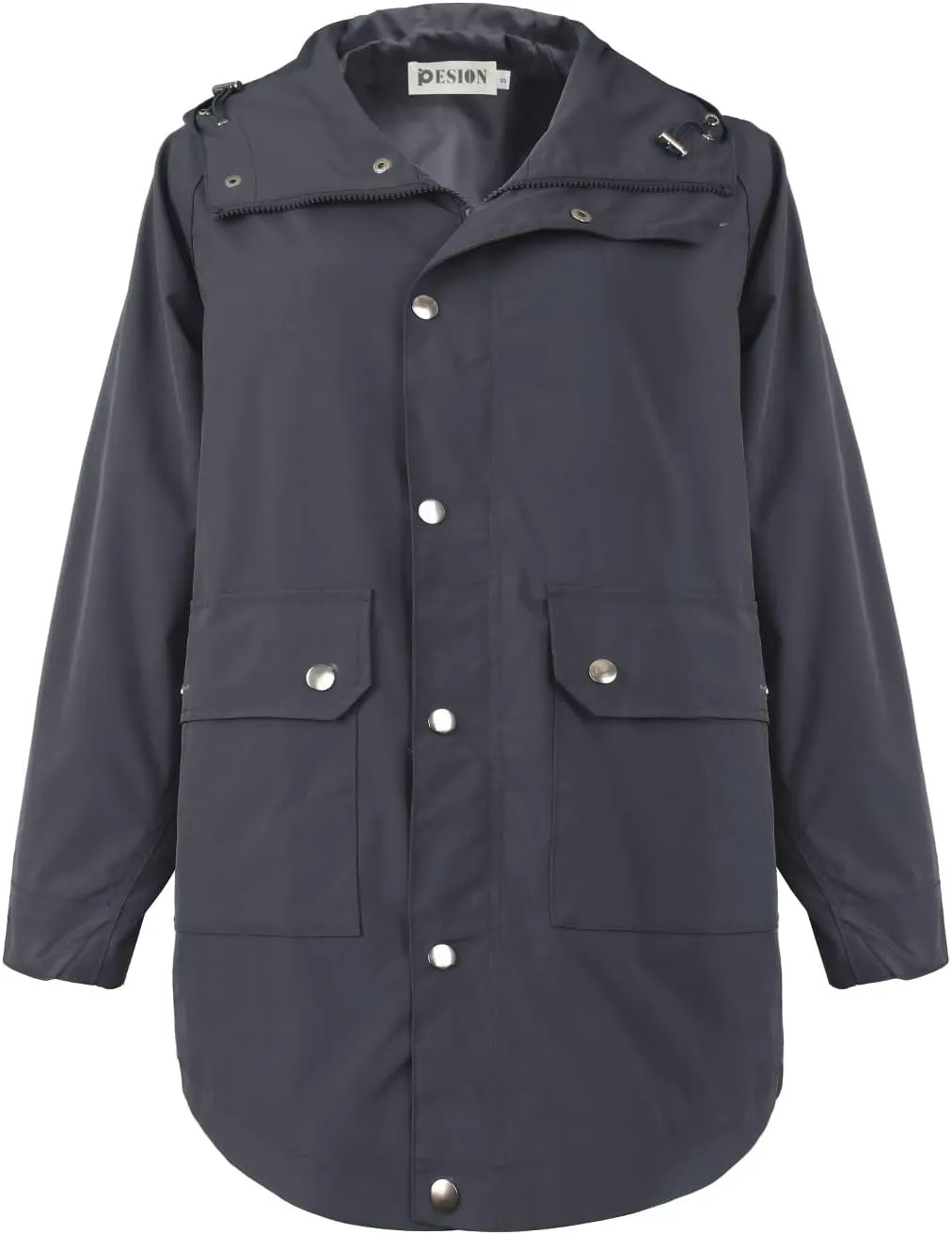 PESION Womens Waterproof Raincoat Lightweight Rain Jacket Trench Coat Hooded Windbreaker With Pockets for Outdoor