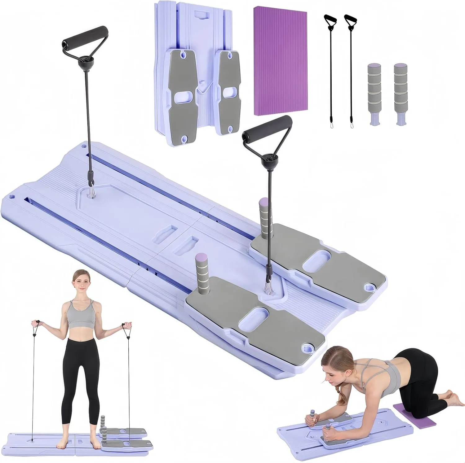 Pilates Board - 2025 Pilates Reformer Set for Full Body Workouts, Foldable Ab Core Trainer Board, Multi-Purpose Pilates Board for Home with Resistance Bands, Ideal for Women & Men