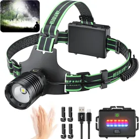 Rechargeable Headlamp for Adults Super Bright & Red Light 12H Battery LED Head Lamp, Stepless Dimming IPX7 Waterproof Headlight for Camping Cycling Walking Hunting Fishing