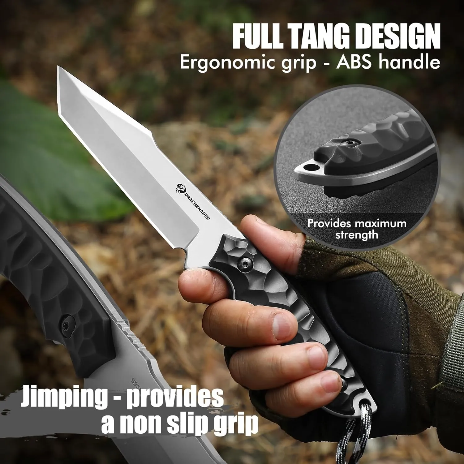 Tanto Fixed Blade Knife with Sheath, 5.04" Blade in 5Cr14moV Steel, Tactical Knife for Men, Survival Knife with G10 Handle,Full Tang Design (F- Black- Sliver)