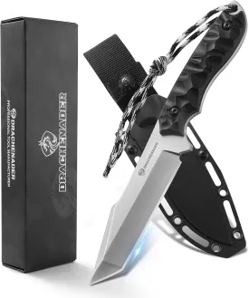 Tanto Fixed Blade Knife with Sheath, 5.04" Blade in 5Cr14moV Steel, Tactical Knife for Men, Survival Knife with G10 Handle,Full Tang Design (F- Black- Sliver)