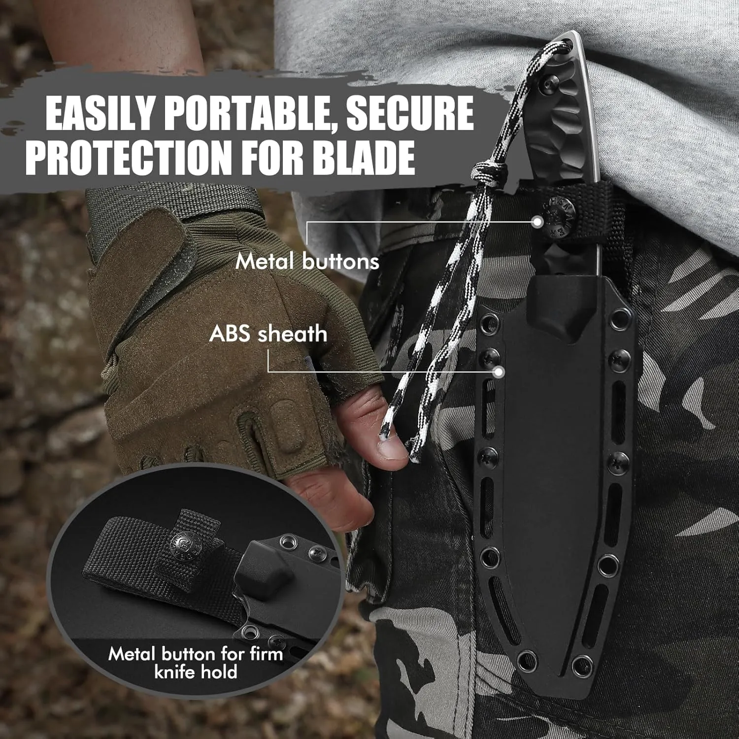 Tanto Fixed Blade Knife with Sheath, 5.04" Blade in 5Cr14moV Steel, Tactical Knife for Men, Survival Knife with G10 Handle,Full Tang Design (F- Black- Sliver)