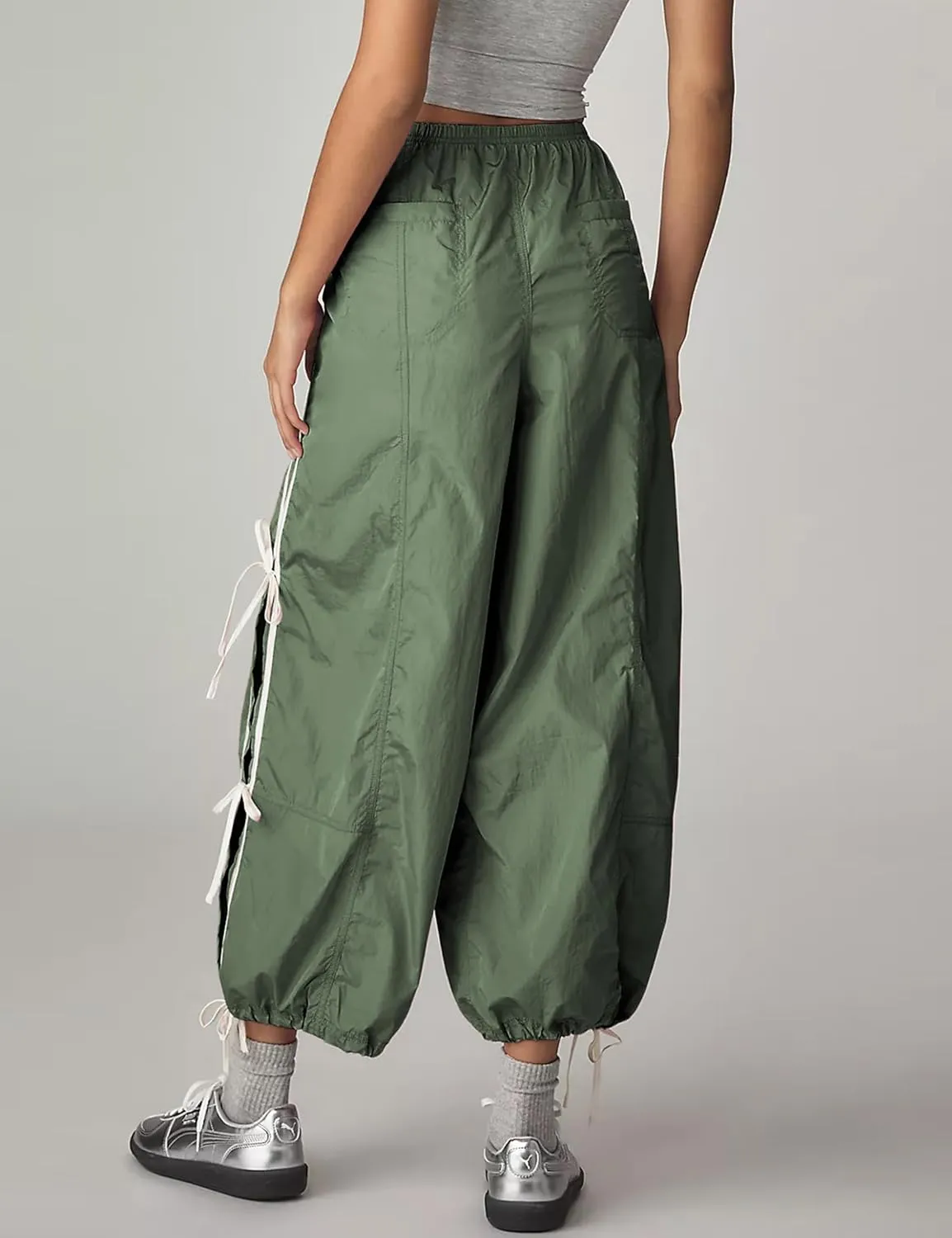 Zhiyouni Parachute Pants for Women Elastic High Waist Full Twist Hiking Cargo Pants Trousers